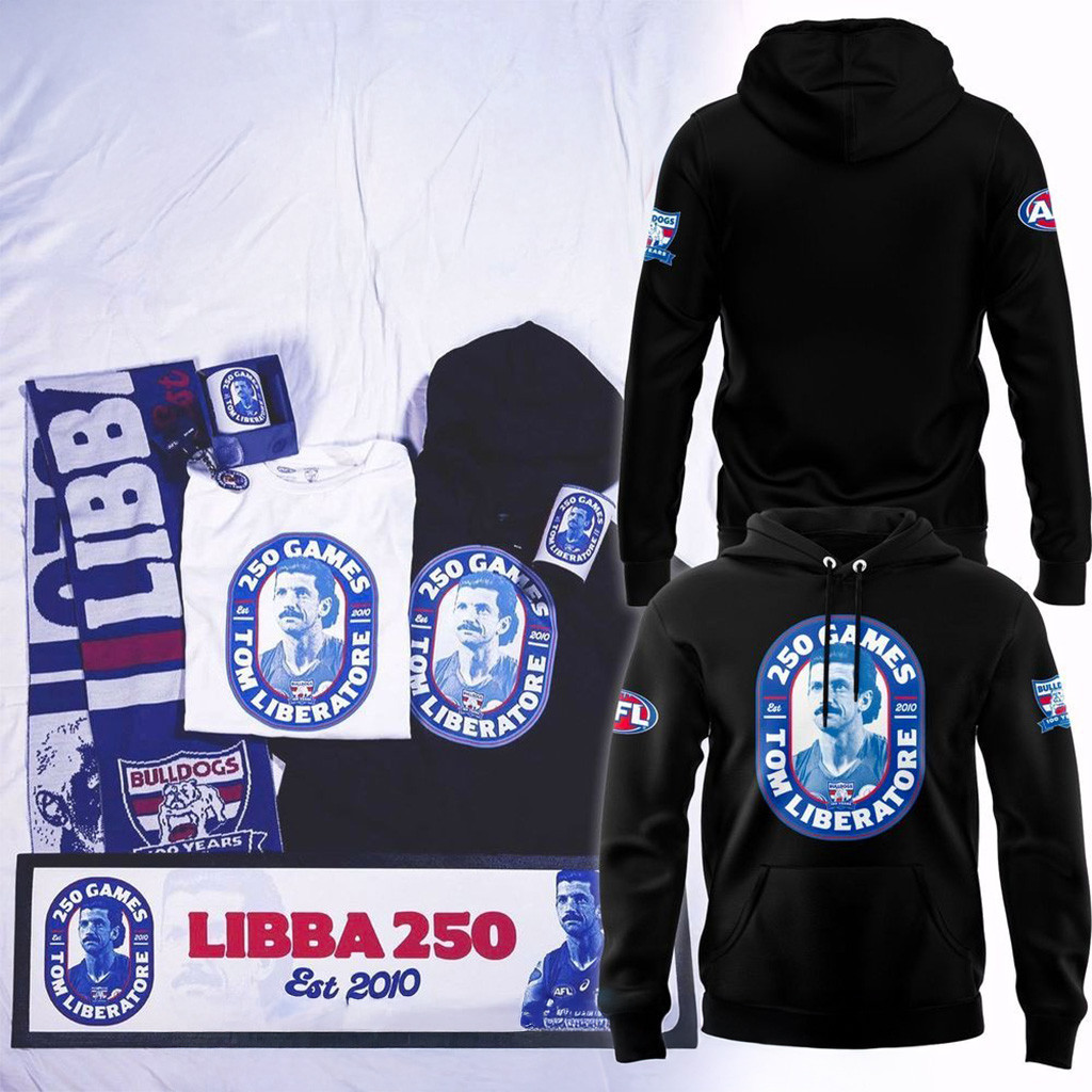 Western Bulldogs 250 Games Tom Liberatore Black Hoodie Western Bulldogs Merch Fans Gifts-1
