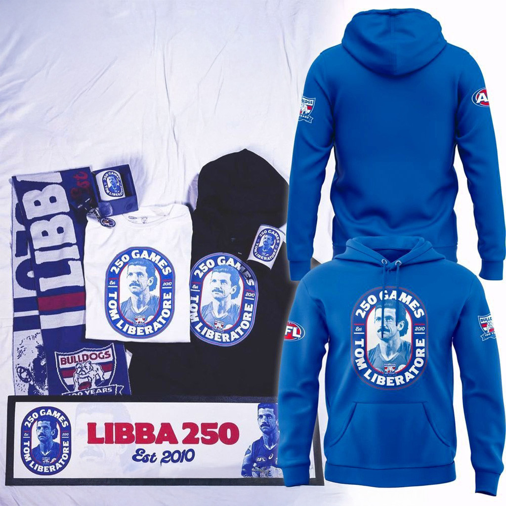 Western Bulldogs 250 Games Tom Liberatore Blue Hoodie Bulldogs Merch Gifts For Dad-1