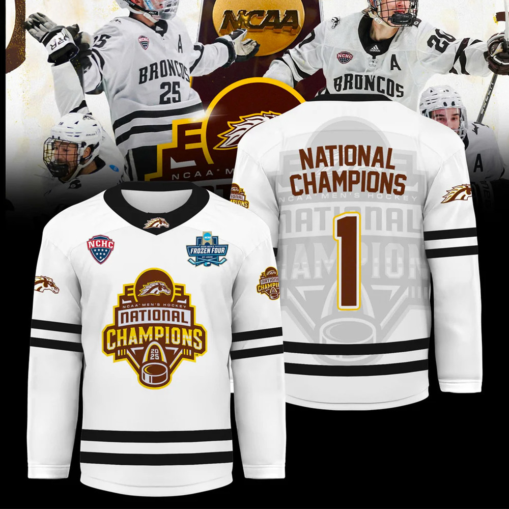 Western Michigan Broncos 2025 NCAA Frozen Four Men's Ice Hockey National Champions Hockey Jersey-1