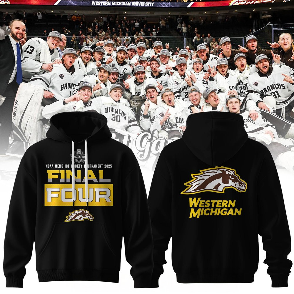 Western Michigan Broncos Frozen Four Black Hoodie Western Michigan Broncos Merch Husband Gifts-1