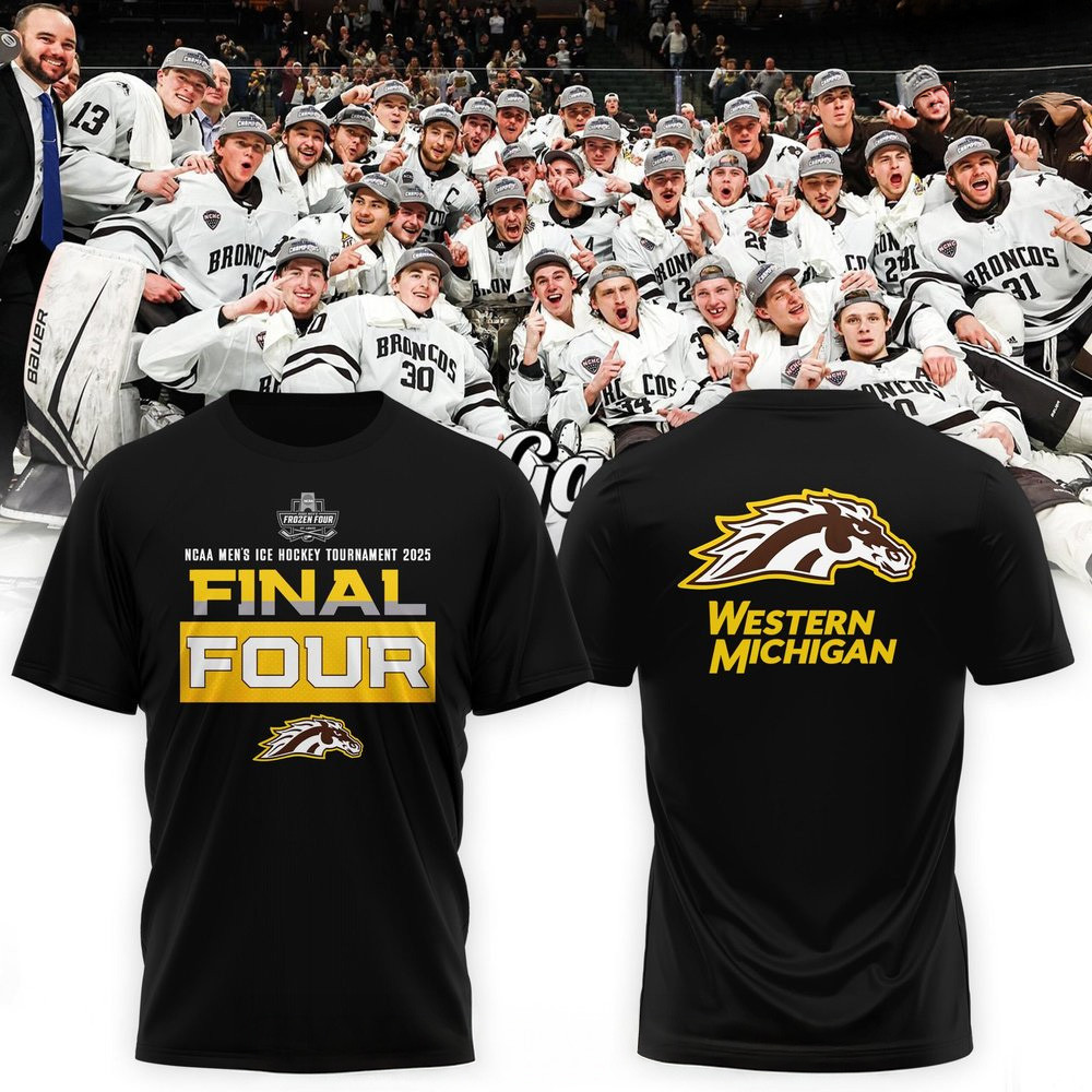 Western Michigan Broncos Frozen Four Black T-Shirt Western Michigan Broncos Merch Husband Gifts-1