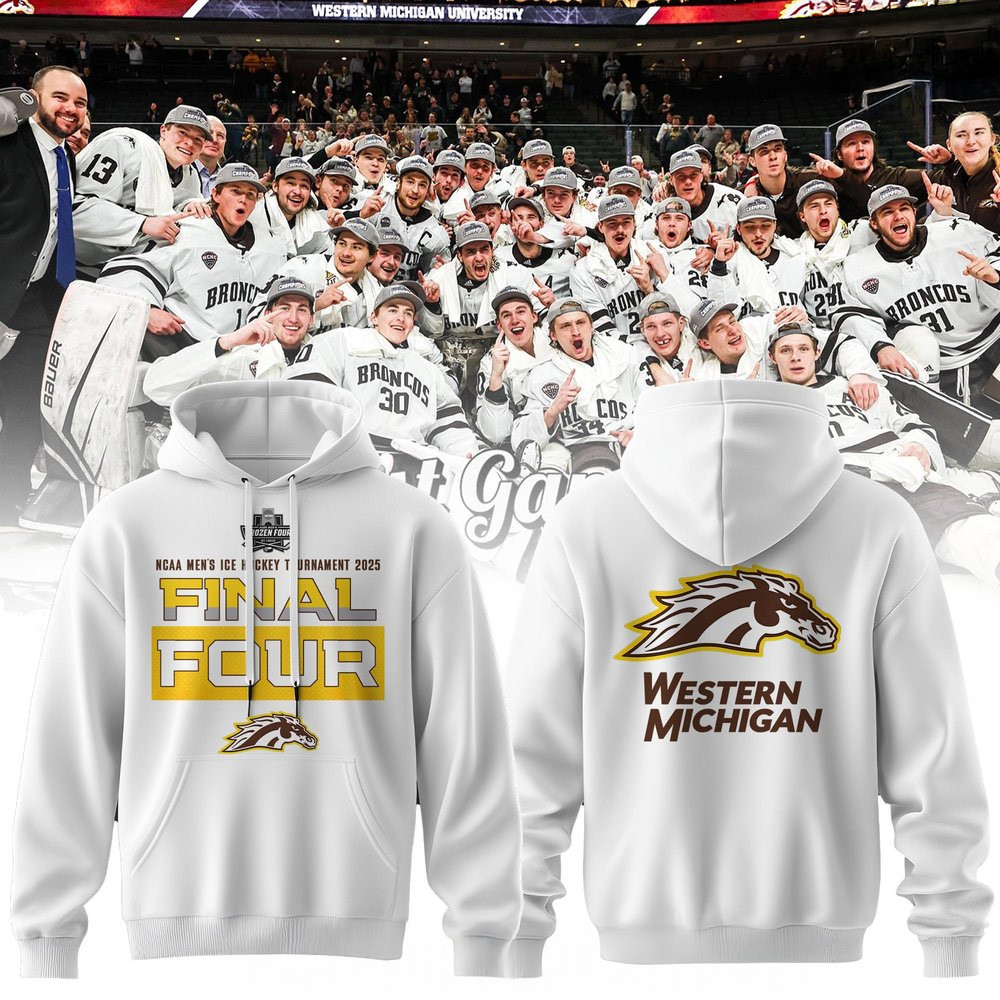 Western Michigan Broncos Frozen Four White Hoodie Western Michigan Broncos Merch Dad Gifts-1