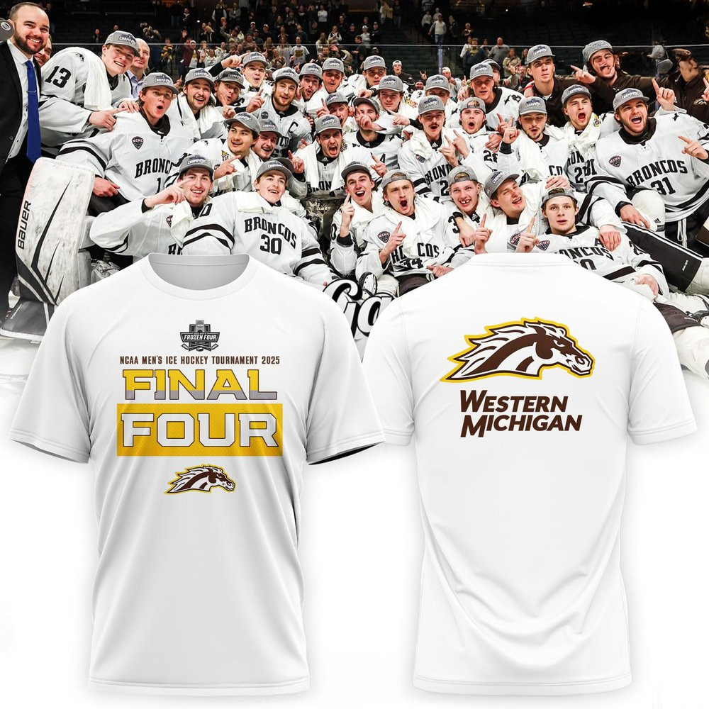 Western Michigan Broncos Frozen Four White T-Shirt Western Michigan Broncos Merch Dad Gifts-1