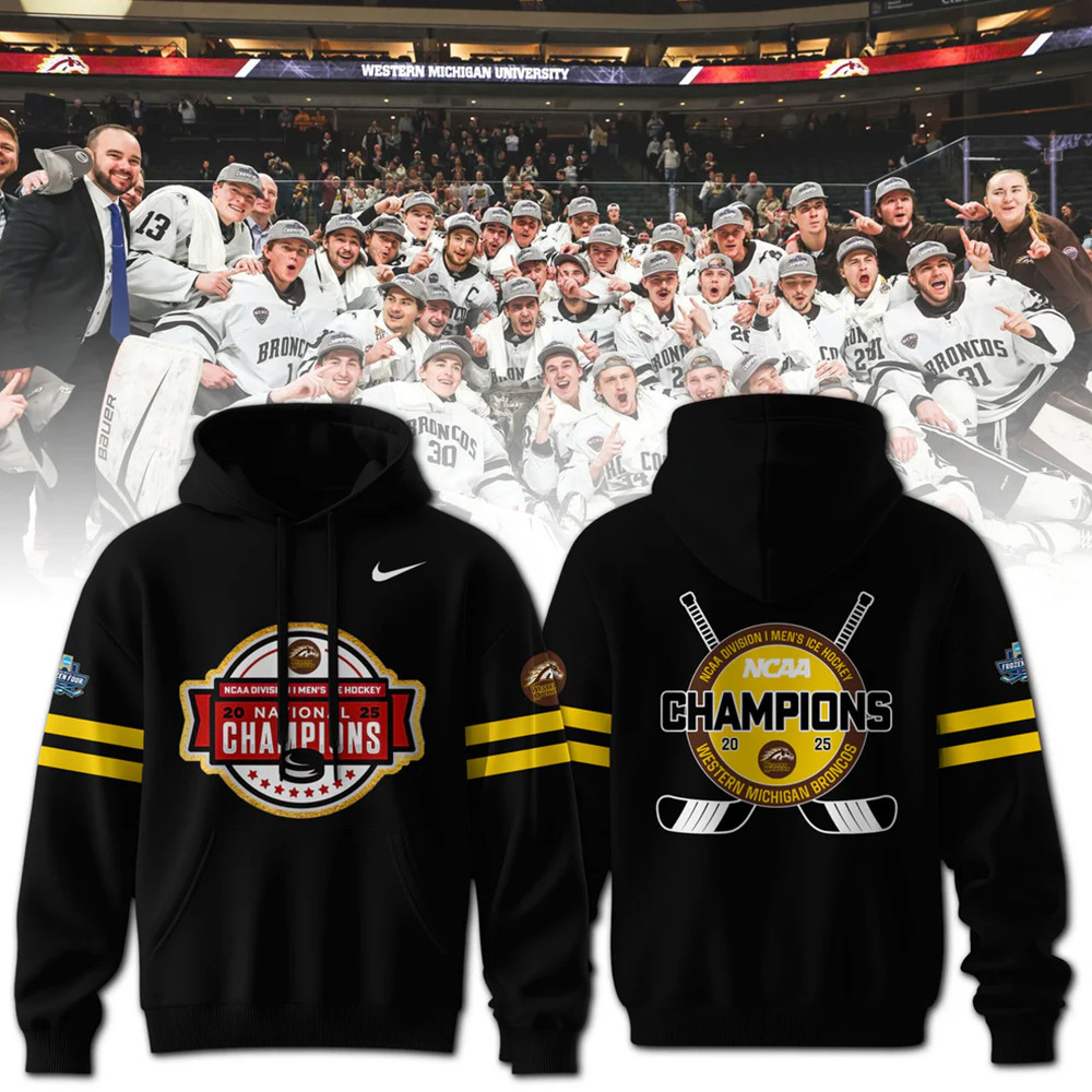 Western Michigan Broncos Men's Ice Hockey National Champions 2025 Hoodie Gifts For Hockey Fan-1