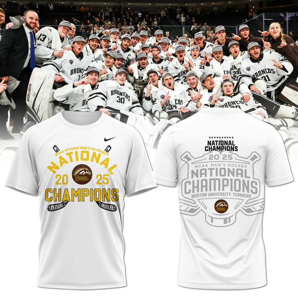 Western Michigan Broncos Men's Ice Hockey National Champions 2025 Shirt Gift Ideas For Hockey Fans-1