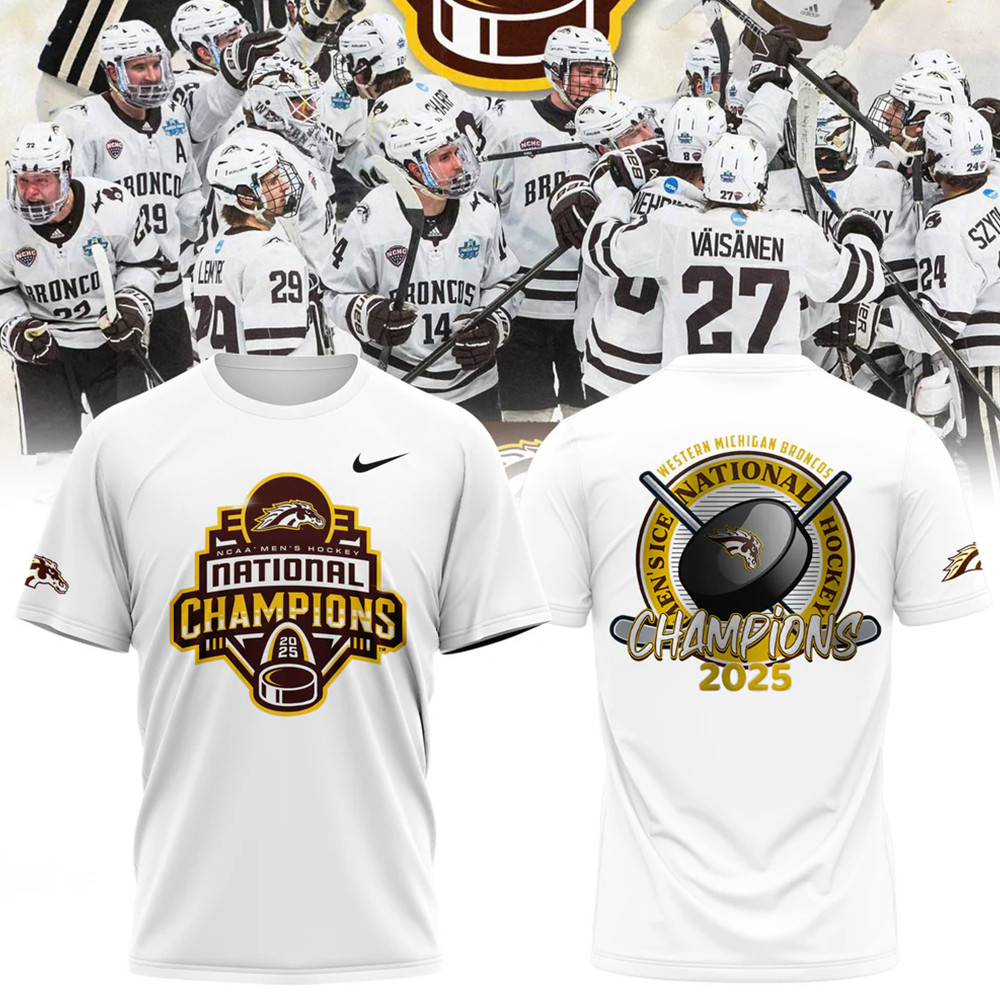 Western Michigan Broncos Men's Ice Hockey National Champions 2025 Shirt Gifts For NHL Fans-1