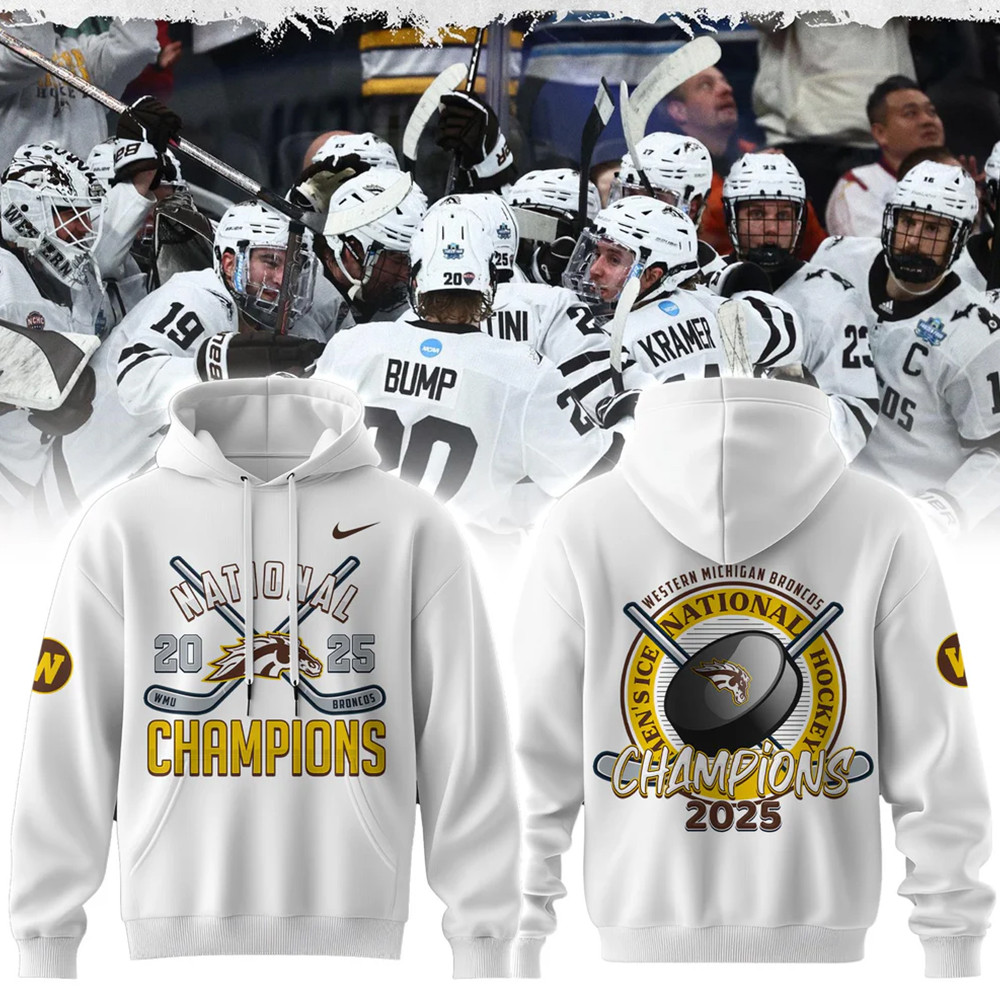 Western Michigan Broncos men's ice hockey National Champions 2025 Hoodie13-1 Western Michigan Broncos men's ice hockey National Champions 2025 Hoodie13-1