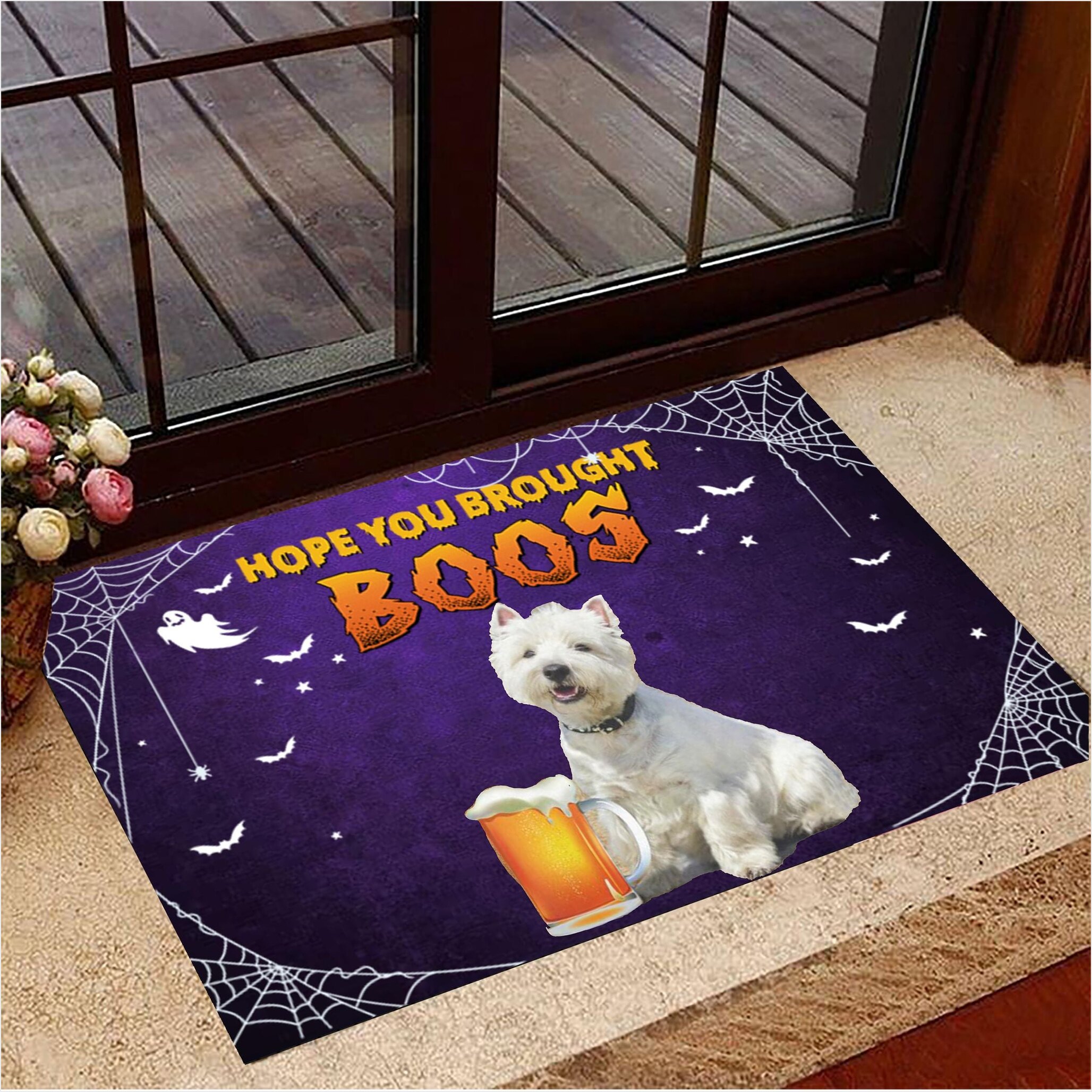 Westie Hope You Brought Boos Doormat Dog Welcome Mat Halloween Decorations Indoor Gifts For BFF-1