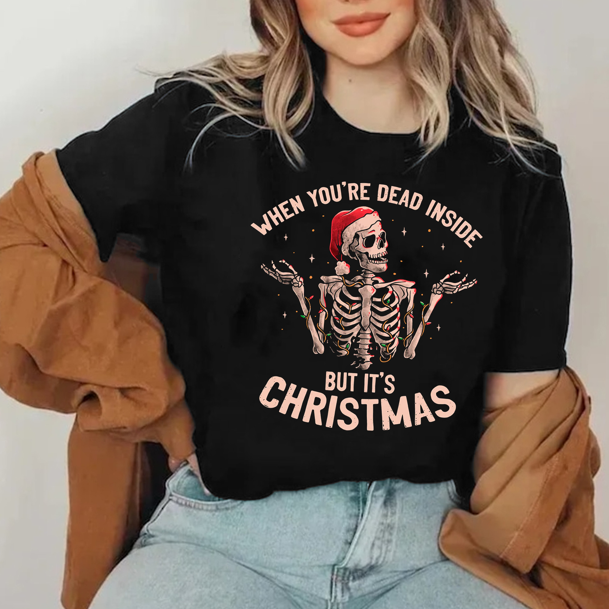 When You're Dead Inside But It's Christmas Shirt Funny Xmas Skeleton Clothing Gift Ideas-1