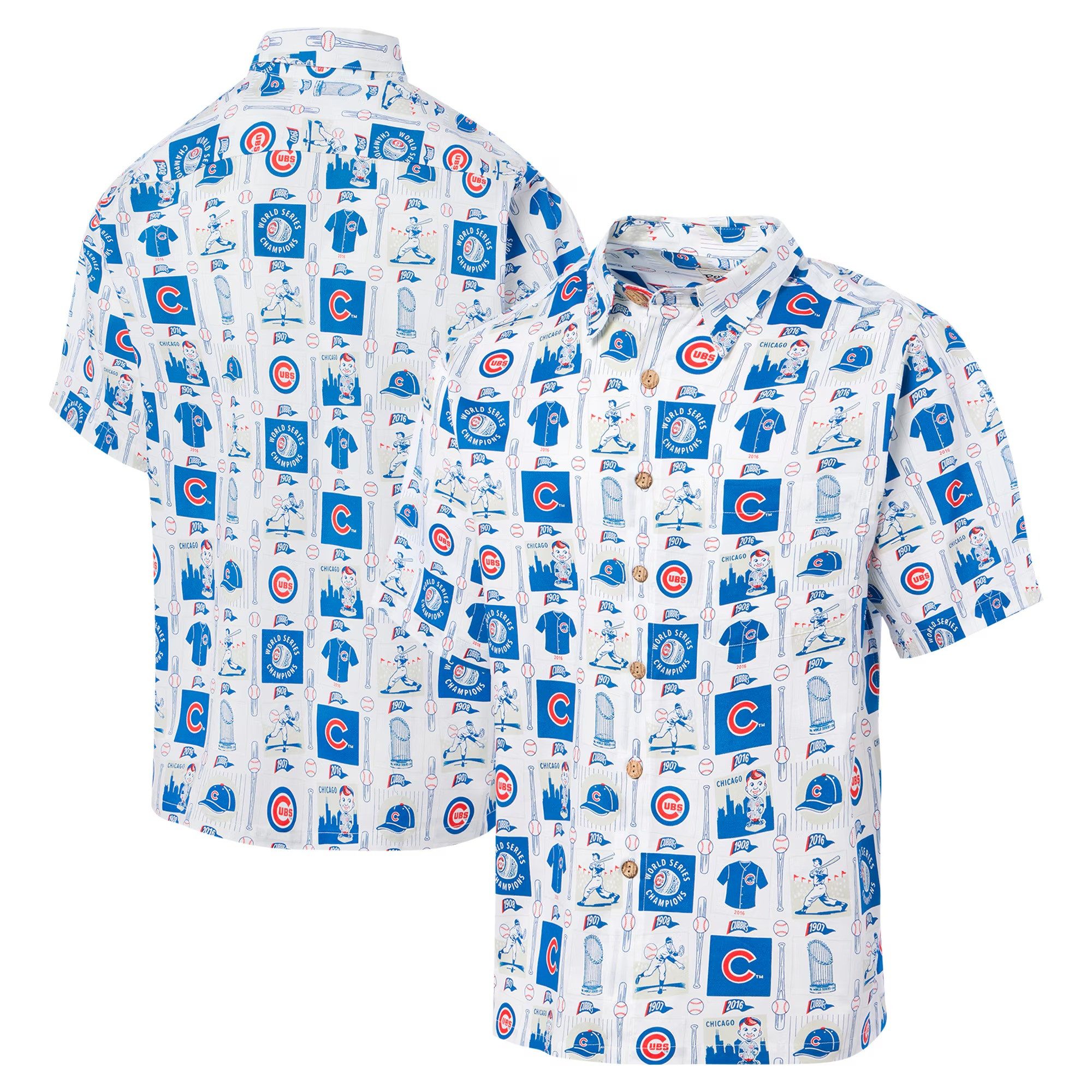 White Chicago Cubs Champions Hawaiian Shirt MLB Aloha Shirt Baseball Player Gift Ideas-1