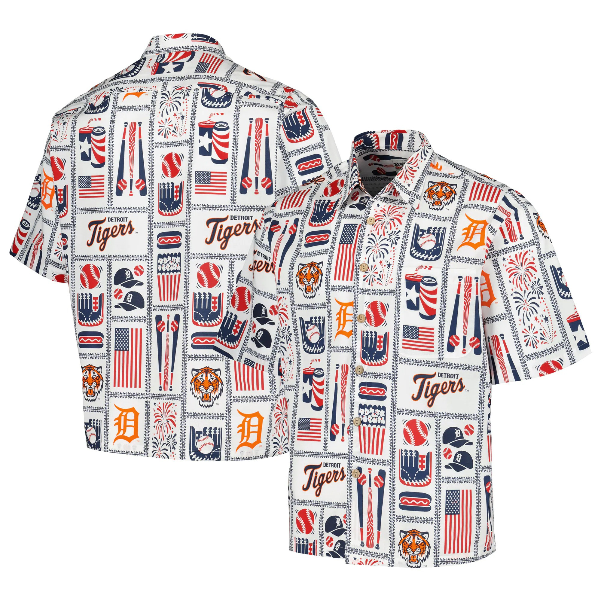 White Detroit Tigers Americana Hawaiian Shirt MLB Aloha Shirt Last Minute Father's Day Gifts-1