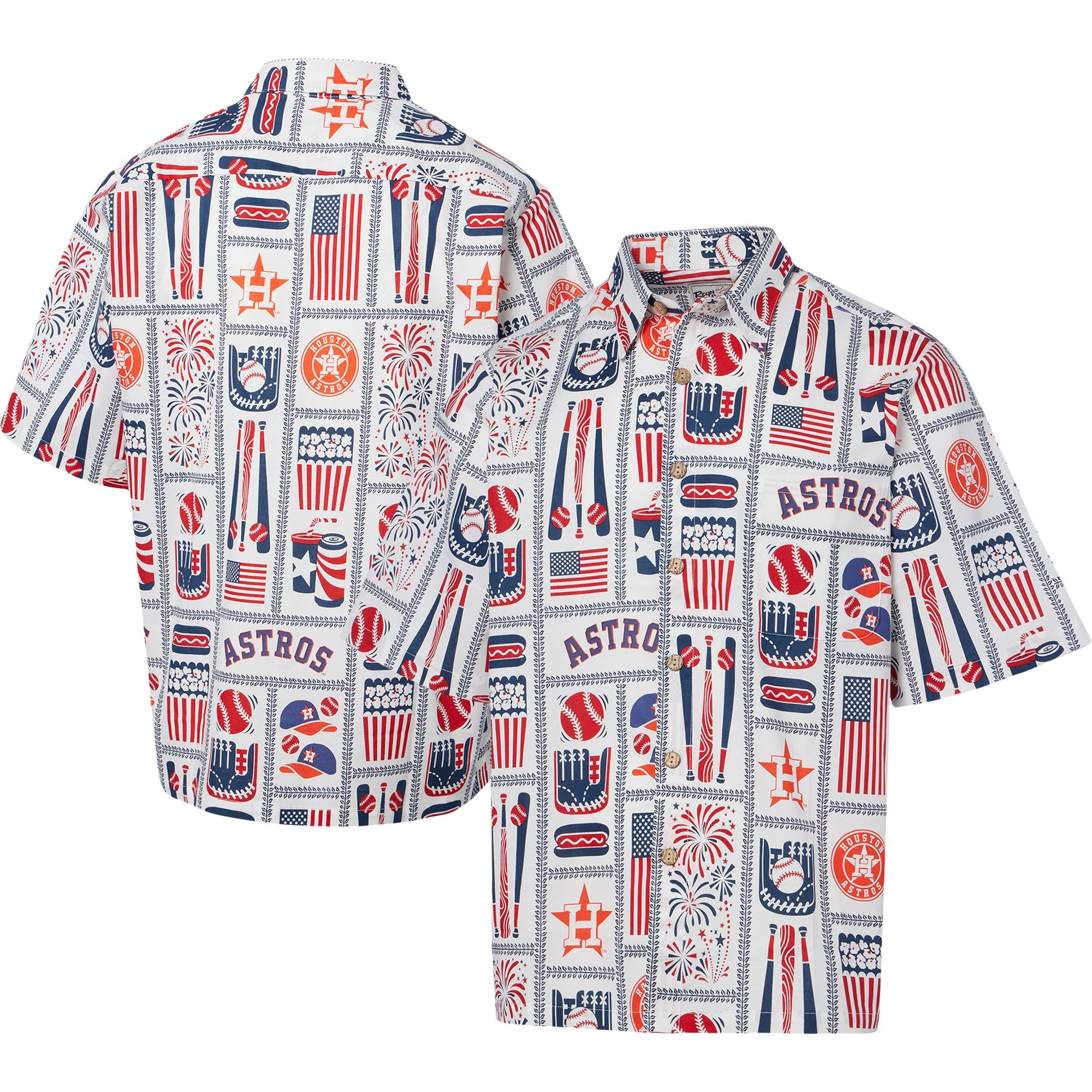 White Houston Astros Americana Hawaiian Shirt MLB Aloha Shirt Simple Father's Day Gift Ideas-1