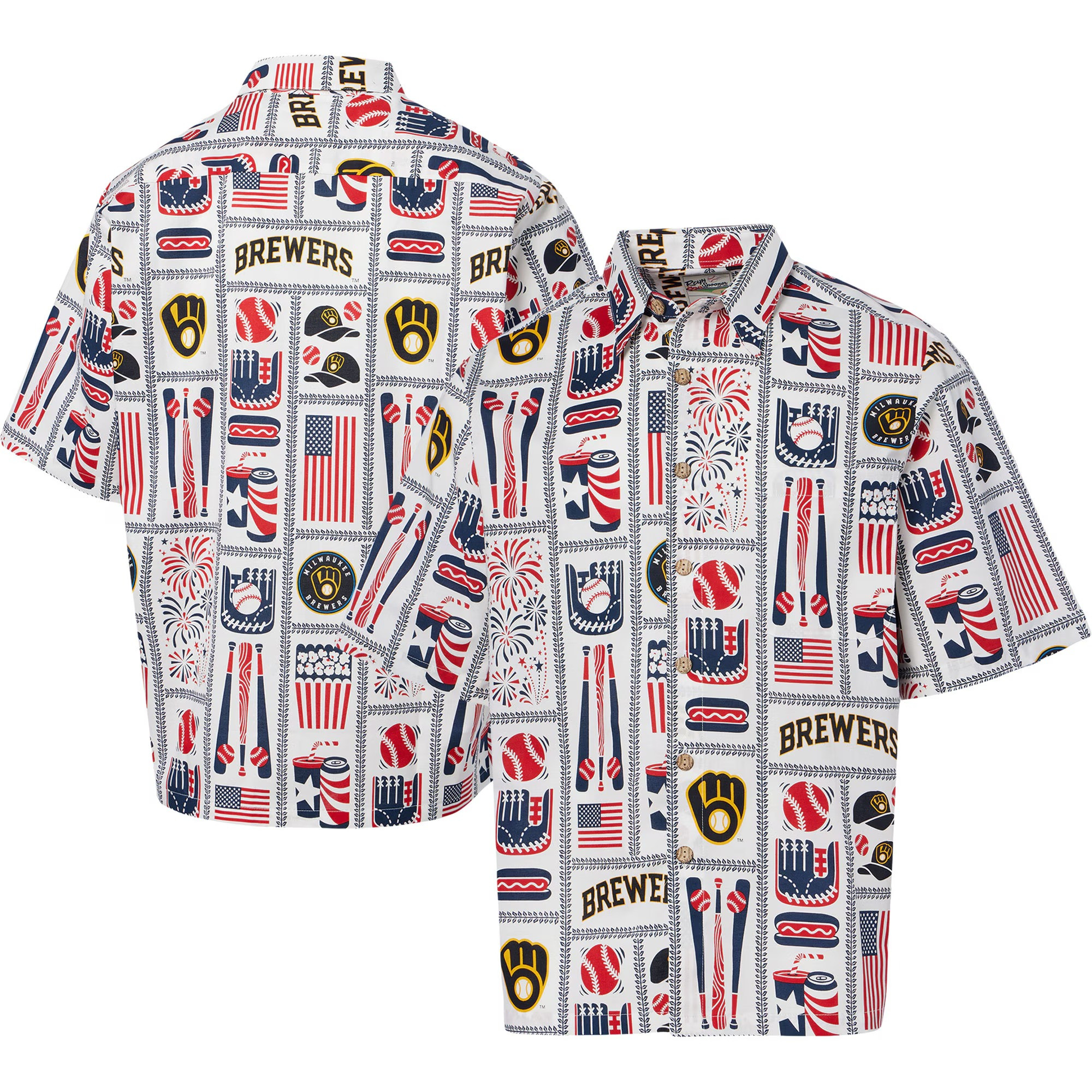 White Milwaukee Brewers Americana Hawaiian Shirt MLB Aloha Shirt Step Dad Gifts-1