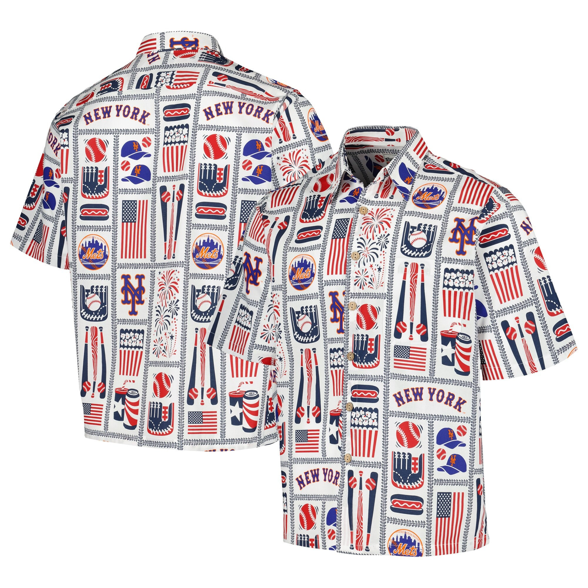 White New York Mets Americana Hawaiian Shirt MLB Aloha Shirt Useful Gifts For Dad-1