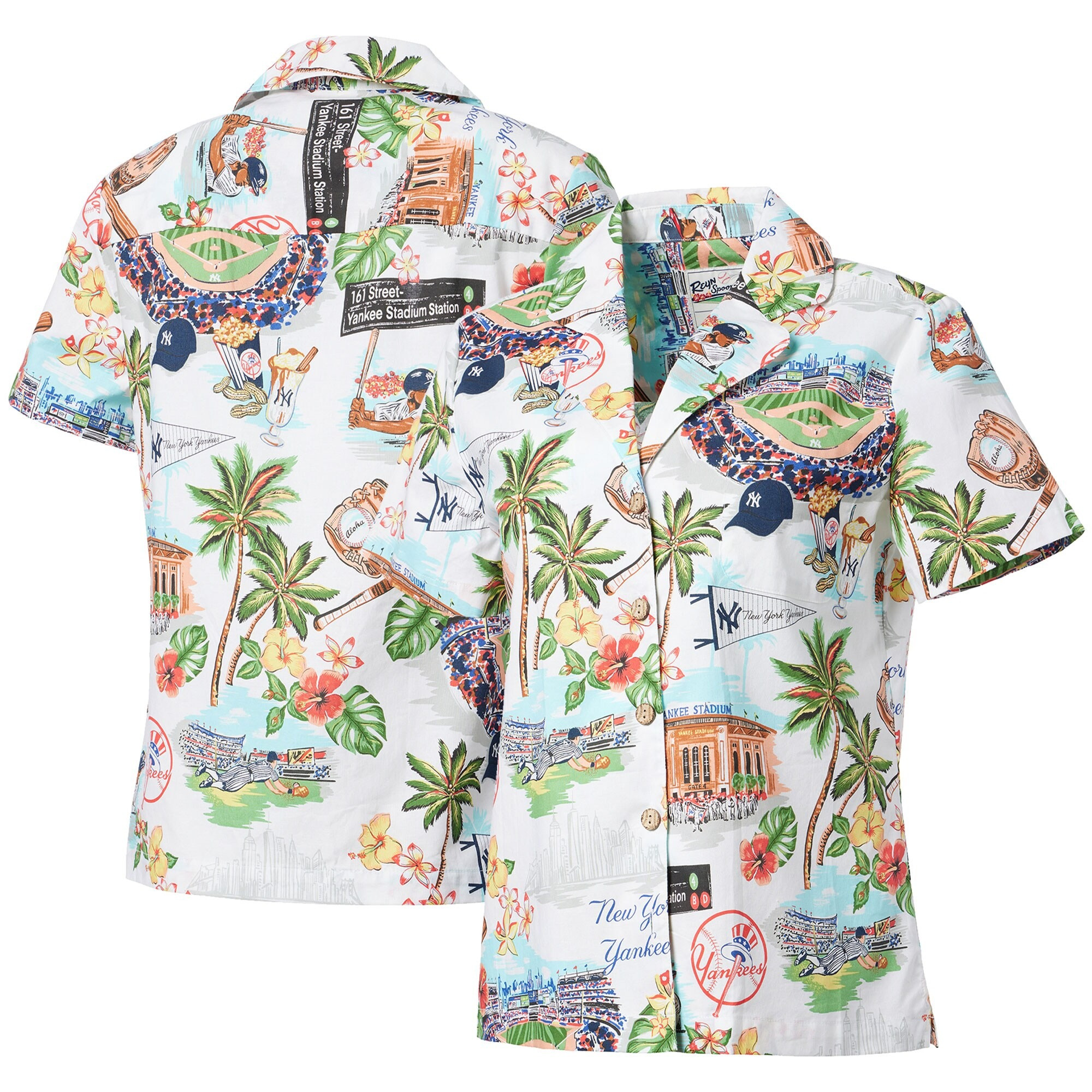 White New York Yankees Hawaiian Shirt Womens MLB Aloha Shirt Gifts For Mother-1