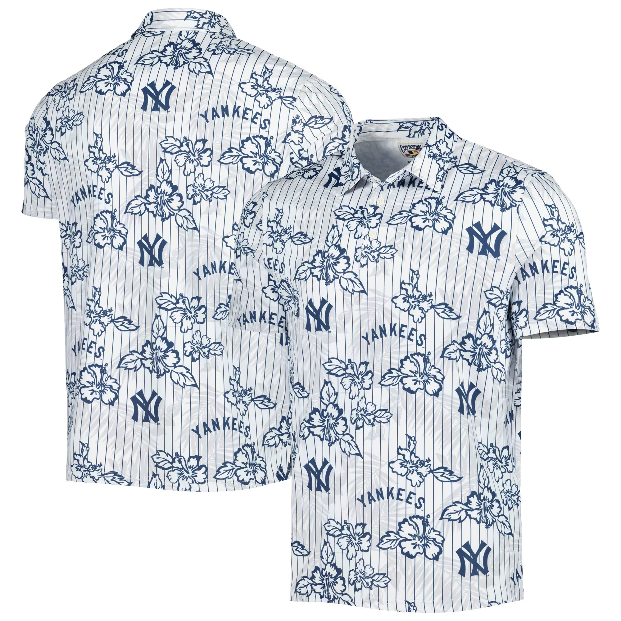 White New York Yankees Polo Shirt MLB Aloha Shirt Father In Law Gifts Dad's Day-1