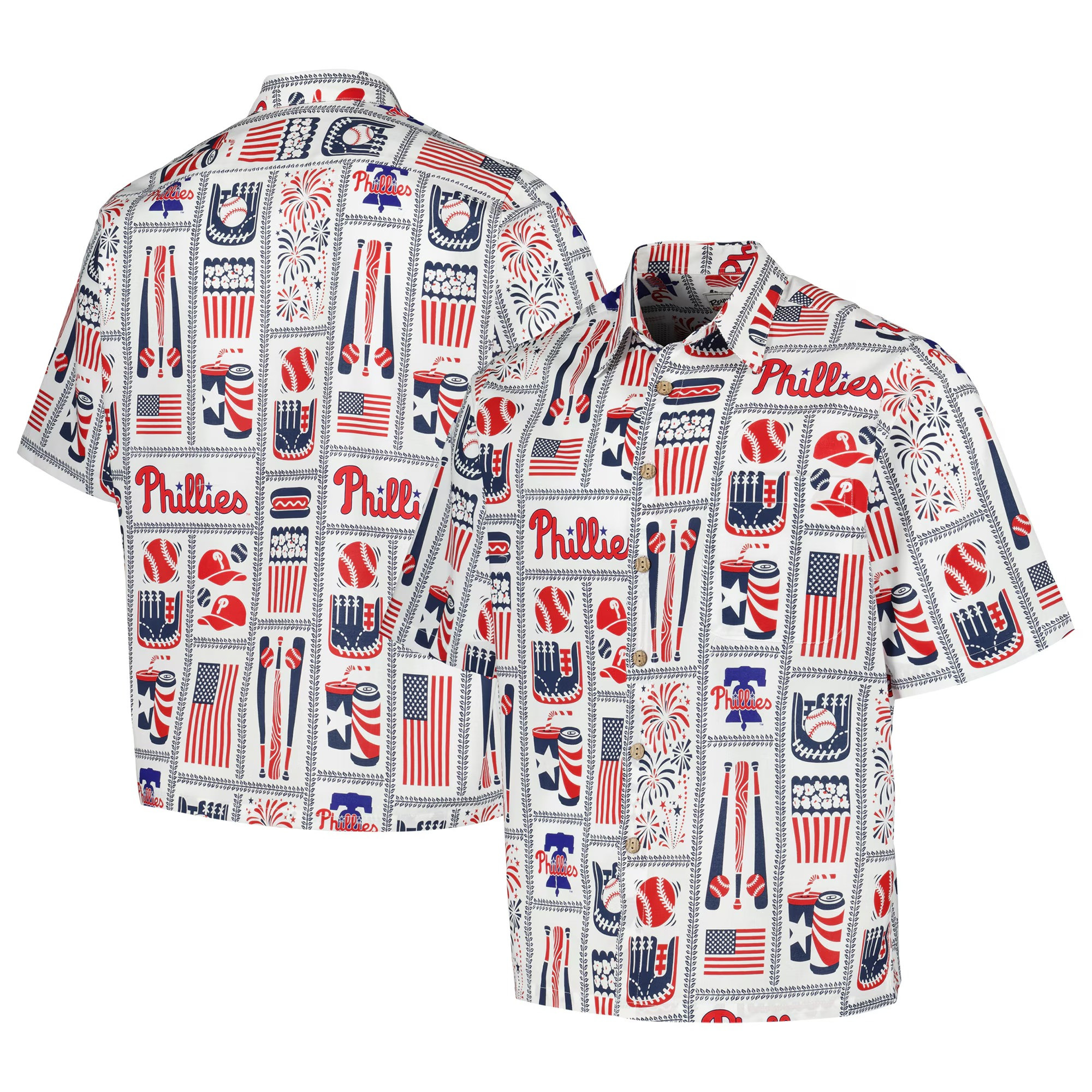 White Philadelphia Phillies Americana Hawaiian Shirt MLB Aloha Shirt Gifts For Father's Day-1