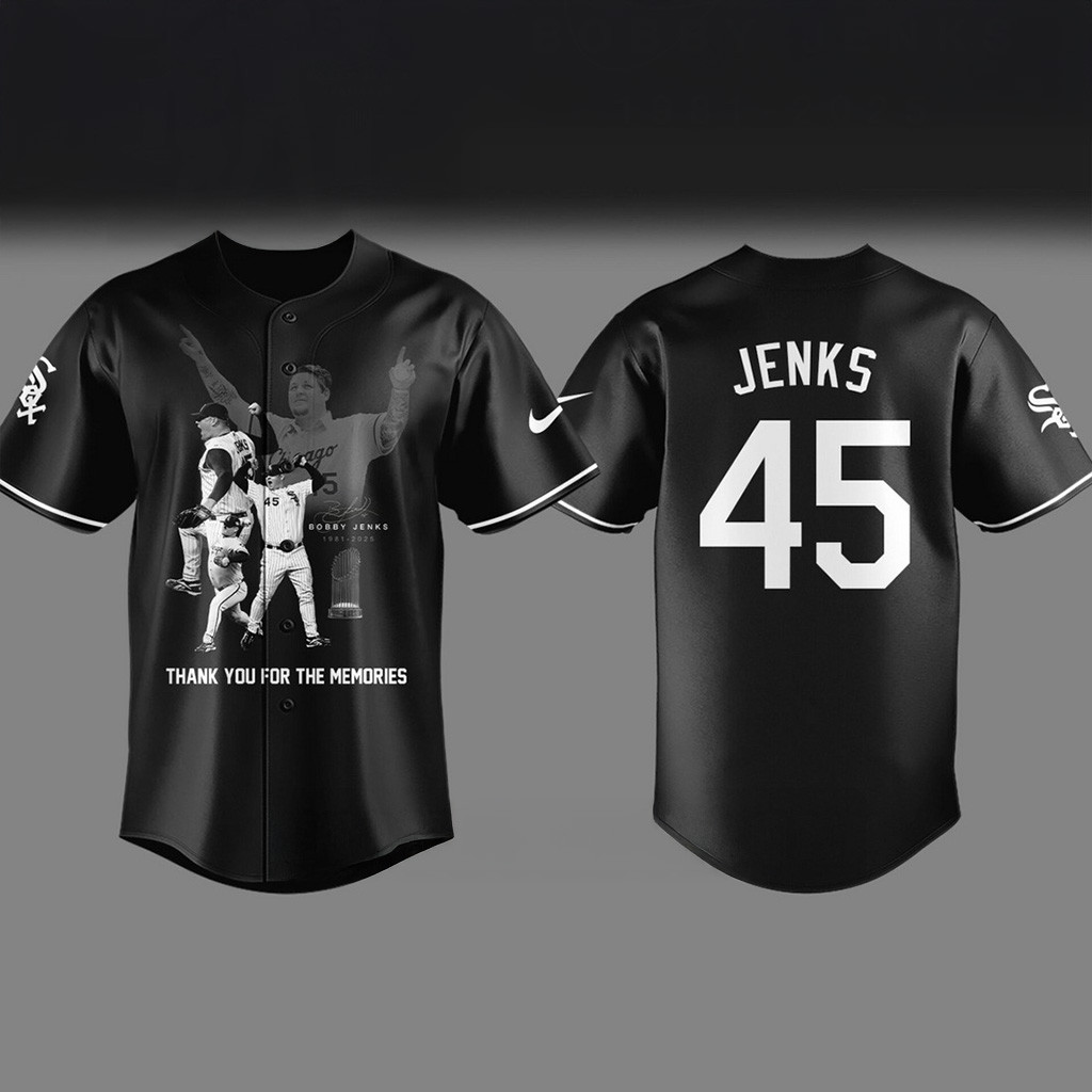 White Sox Baseball RIP Bobby Jenks 45 Black Baseball Jersey Memorial Gifts For Fans-1