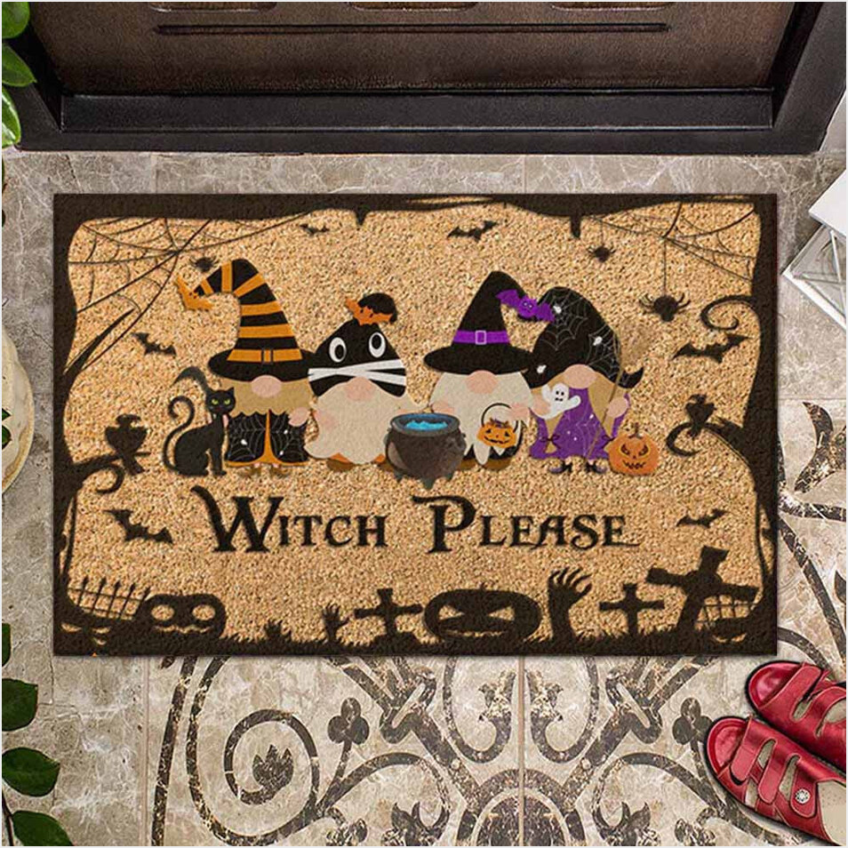 Witch Please Doormat Gnomes Black Cat Pumpkin Funny Halloween Welcome Mat Gifts For BFF-1