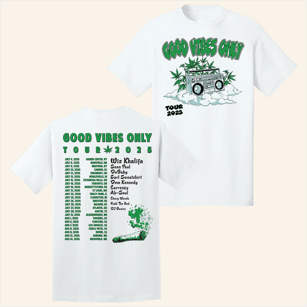 Wiz Khalifa Merch Good Vibes Only Tour Stereo Tour T-Shirt Gift Ideas For Him Gifts For BFF-1