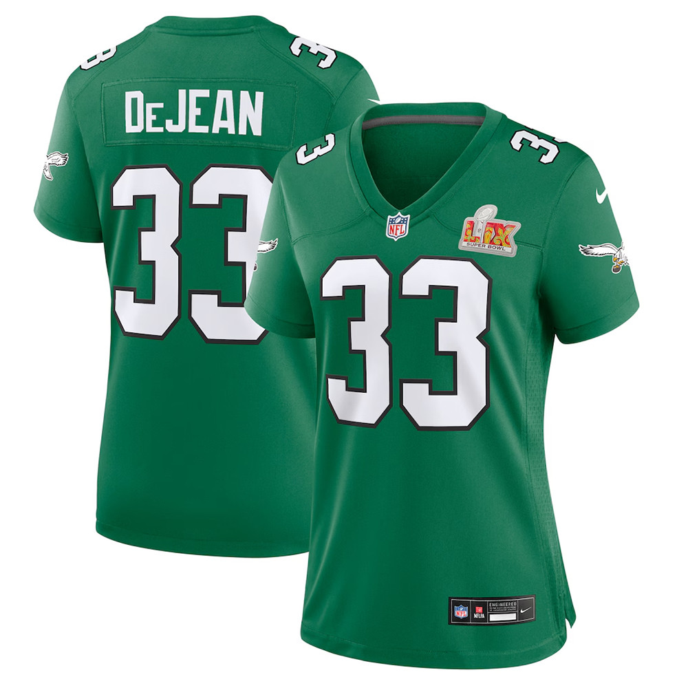 Women's Nike Cooper DeJean Kelly Green Philadelphia Eagles Super Bowl LIX 2nd Alternate Game Jersey-1