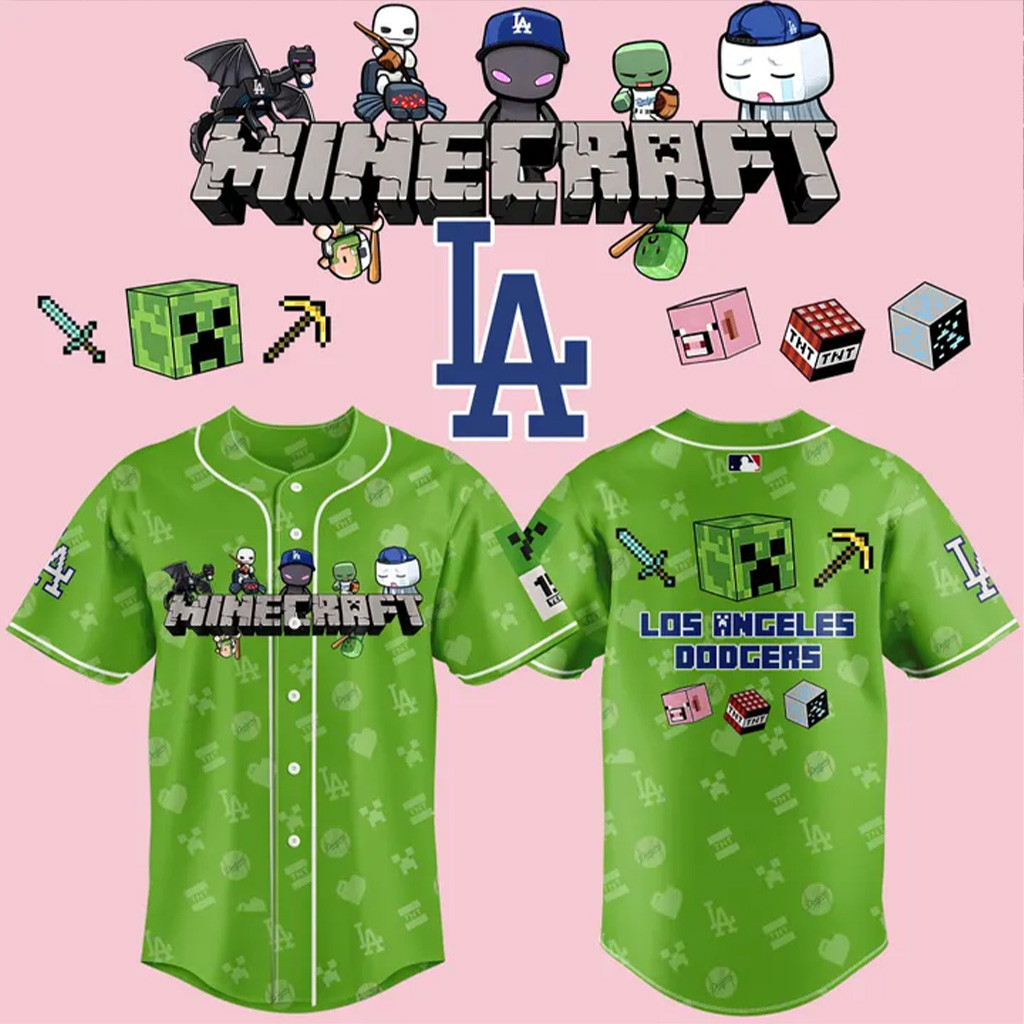 World Series Merch 2025 LA x 2025 Minecraft Movie Jersey LA Dodgers Back To Back Champions Shirt-1