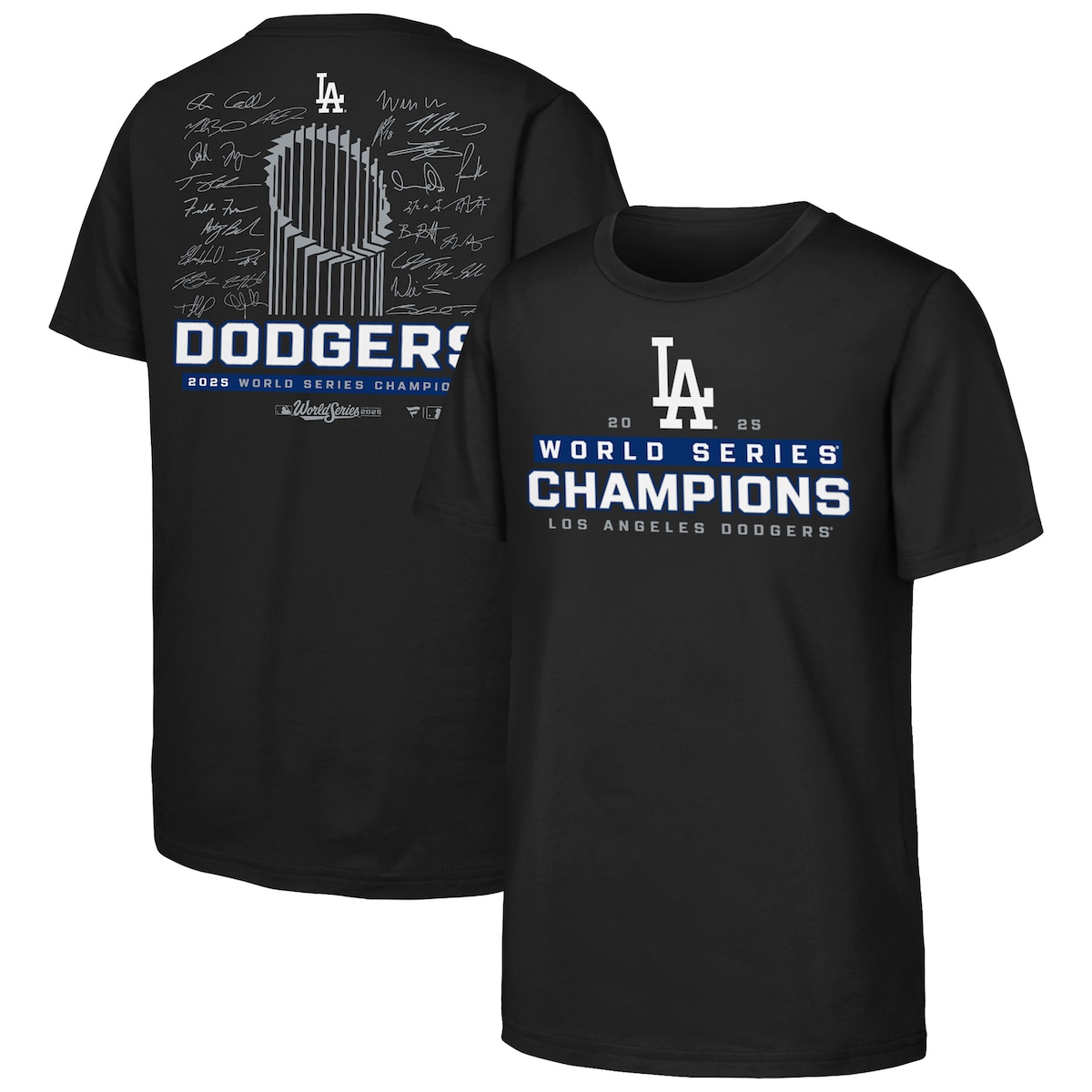 World Series Merch 2025 Los Angeles Dodgers 2025 World Series Champions Signature Roster T-Shirt-1