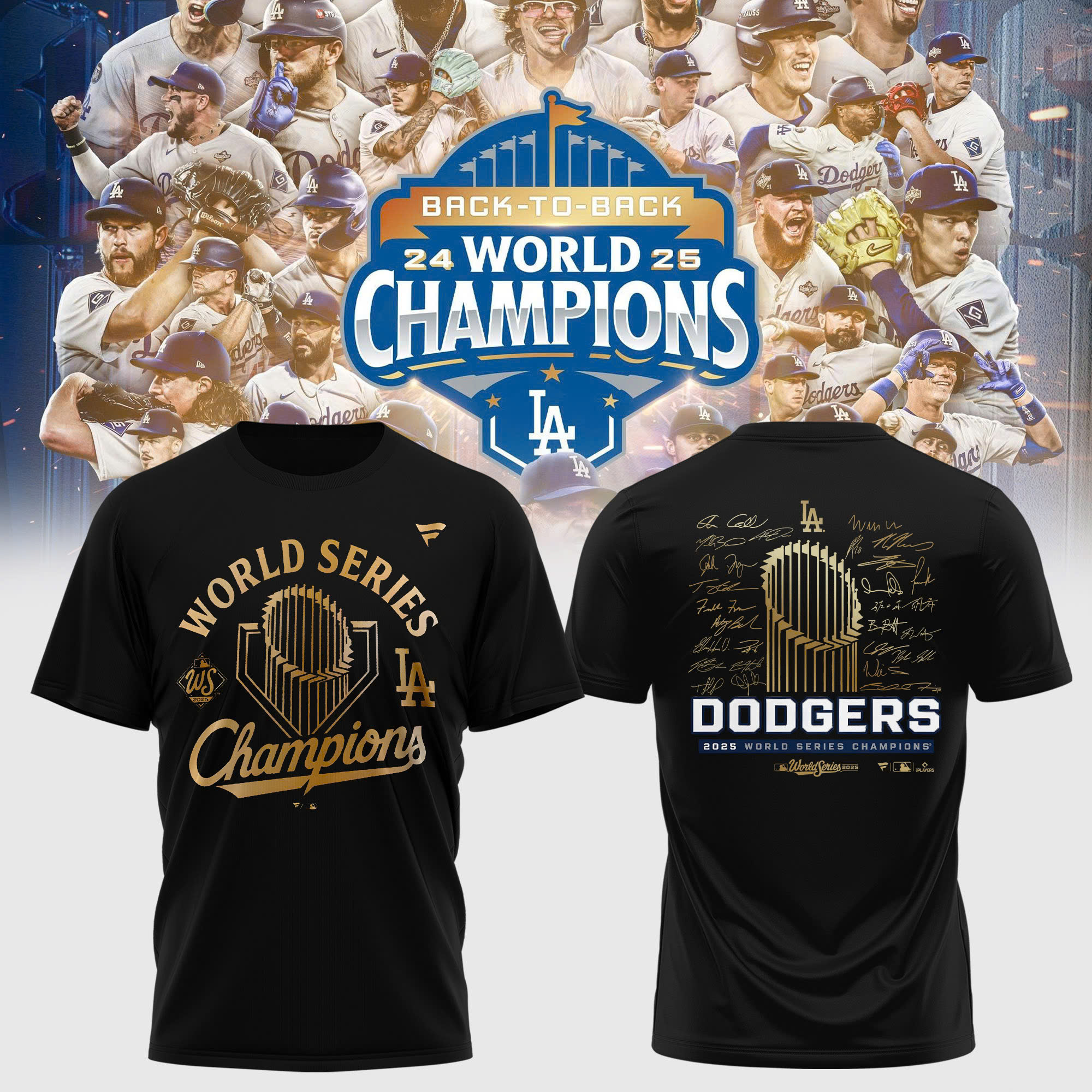 World Series Merch 2025 Los Angeles Dodgers Back To Back Champions T-Shirt Dodgers Merch For Fan-1