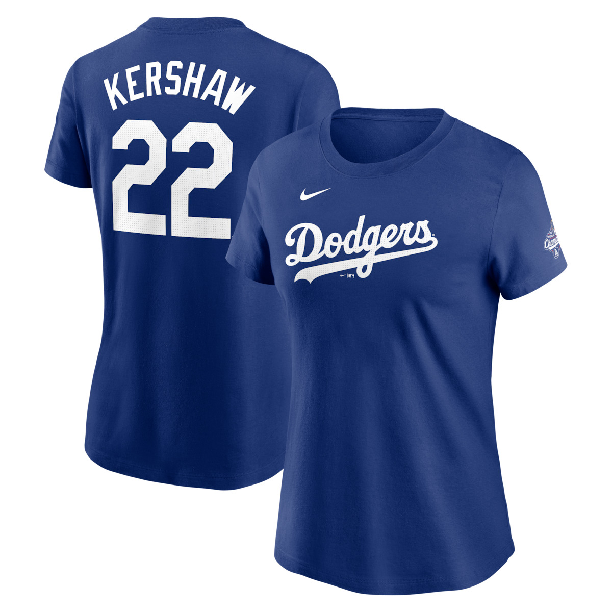 World Series Merch 2025 Los Angeles Dodgers Clayton Kershaw Nike Royal World Series Champions Shirt-1