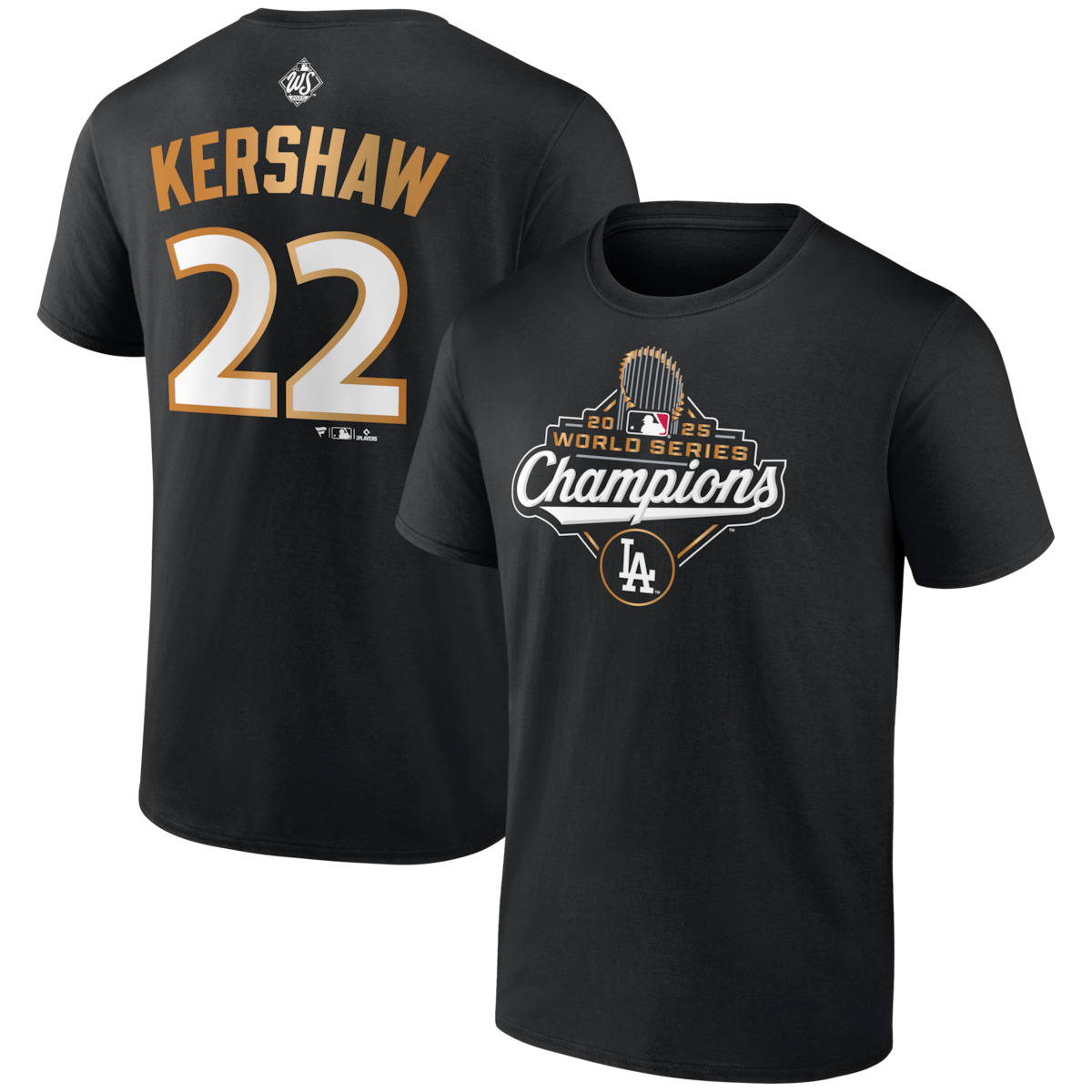 World Series Merch 2025 Los Angeles Dodgers Clayton Kershaw World Series Champions Black T-Shirt-1