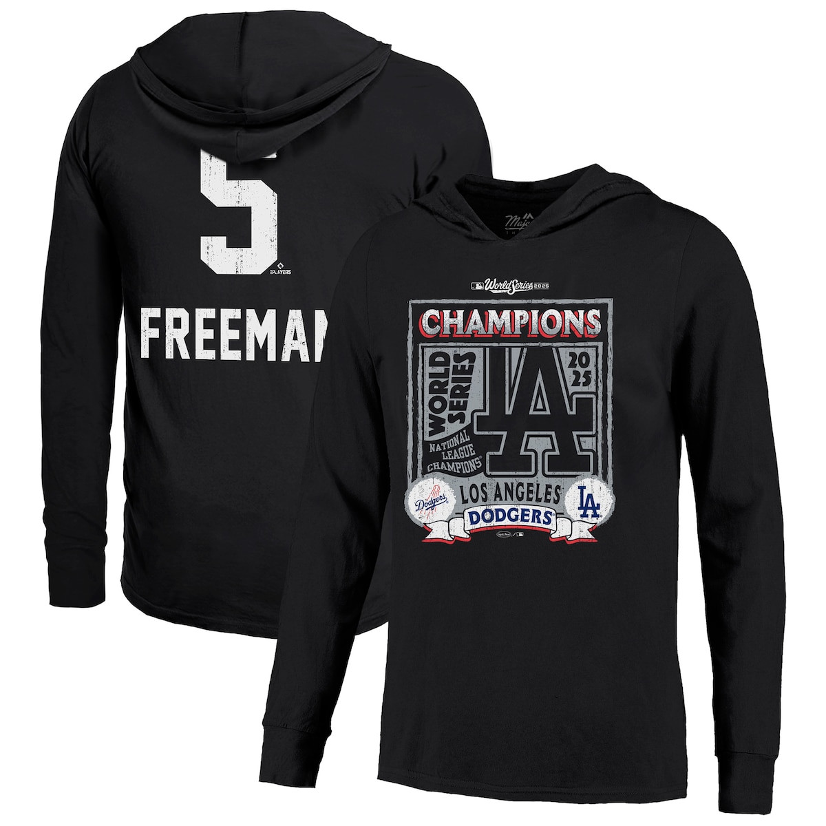 World Series Merch 2025 Los Angeles Dodgers Freddie Freeman World Series Champions Black Hoodie-1