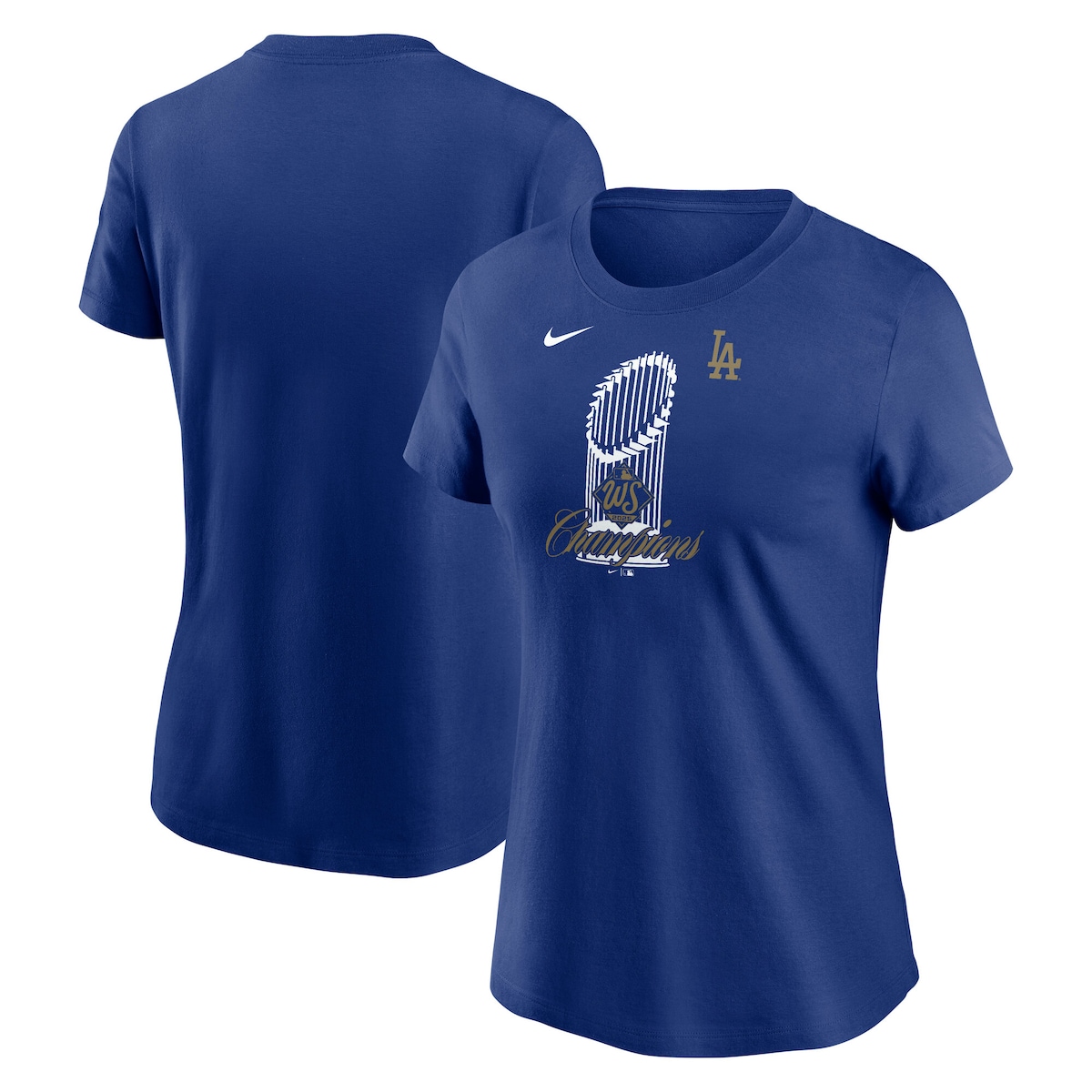 World Series Merch 2025 Los Angeles Dodgers Nike Royal 2025 World Series Champions Trophy T-Shirt-1