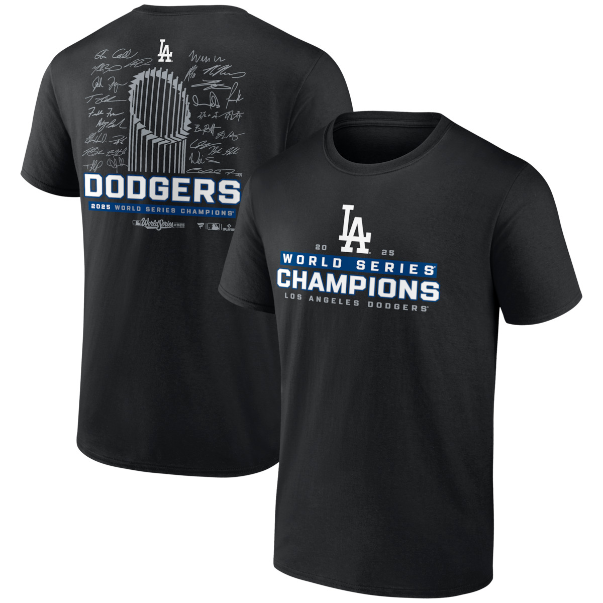 World Series Merch 2025 Los Angeles Dodgers World Series Champions Big And Tall Signature Roster T-Shirt-1