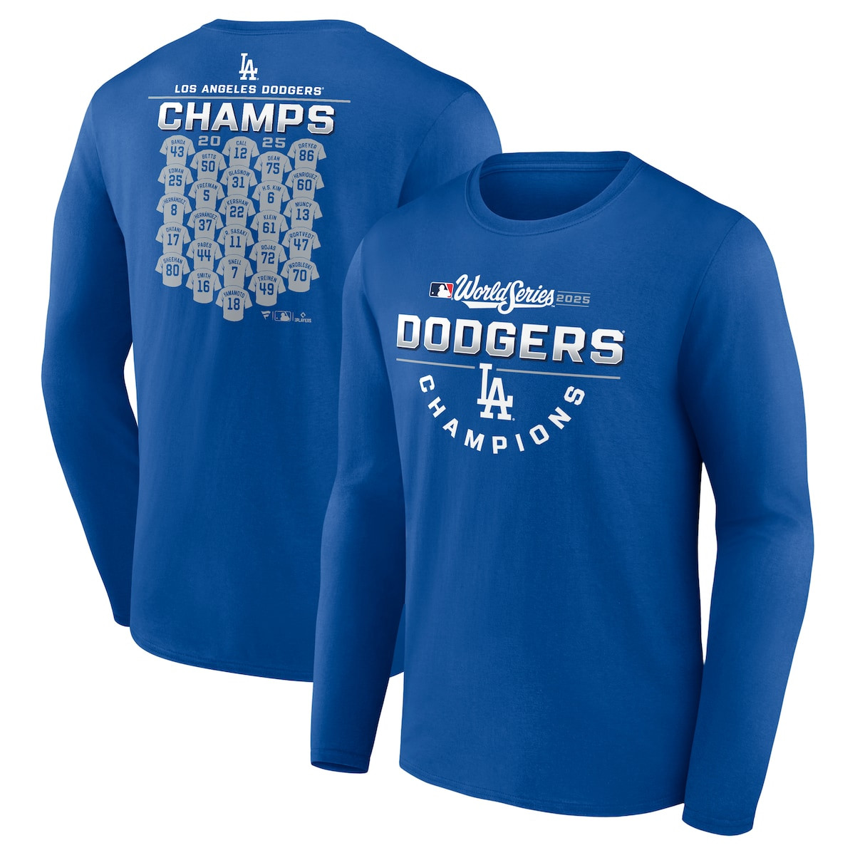 World Series Merch 2025 Los Angeles Dodgers World Series Champions Jersey Roster Long Sleeve Shirt-1