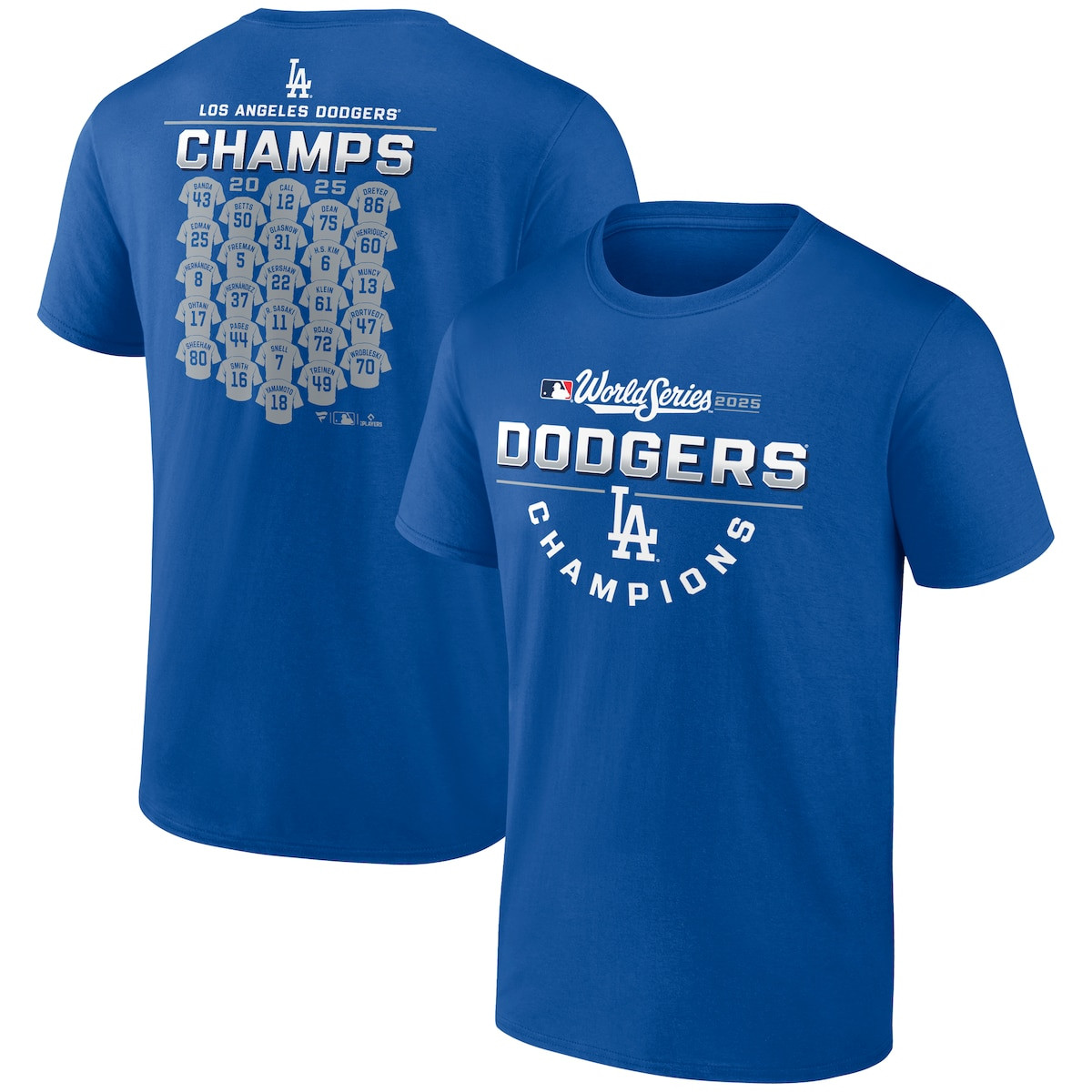 World Series Merch 2025 Los Angeles Dodgers World Series Champions Jersey Roster Royal T-Shirt-1
