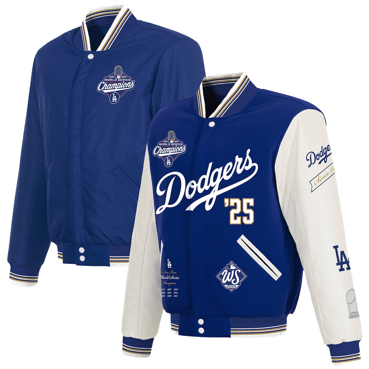 World Series Merch 2025 Los Angeles Dodgers World Series Champions Reversible Varsity Jacket-1