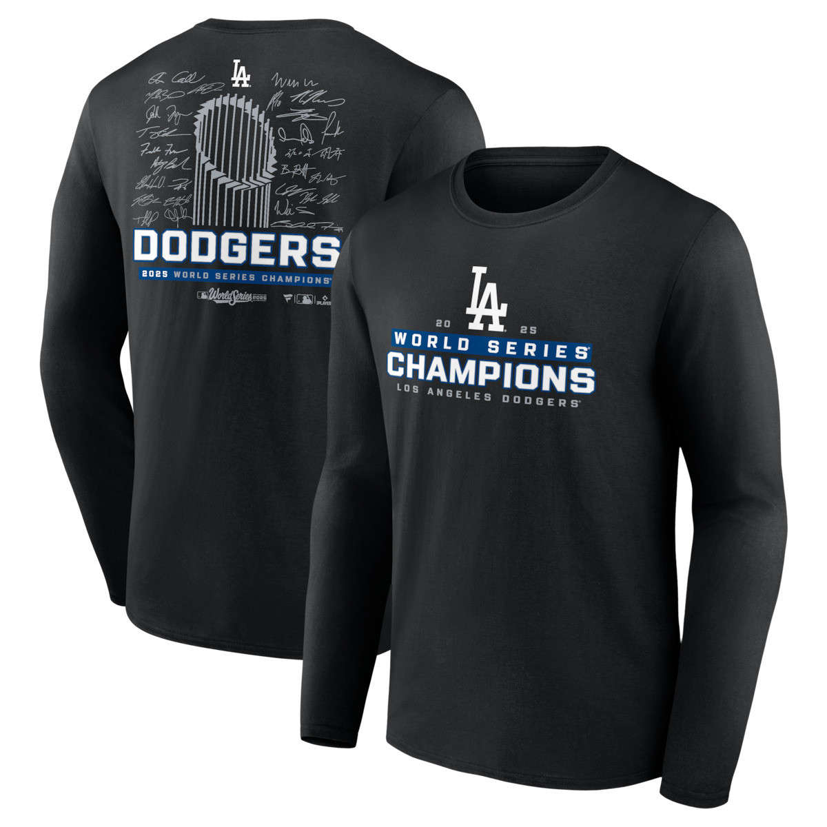 World Series Merch 2025 Los Angeles Dodgers World Series Champions Signature Roster Long Sleeve Shirt-1