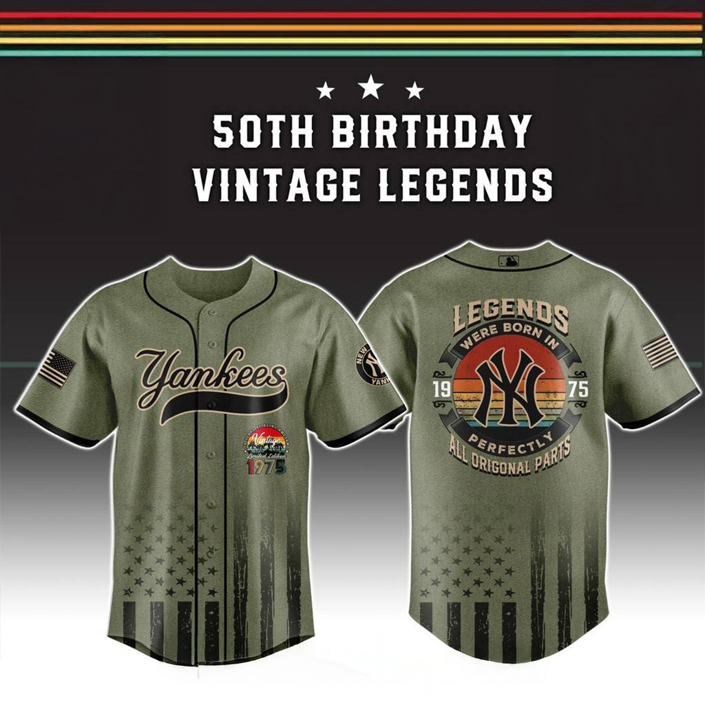 Yankees MLB x 50th Birthday Vintage Legends Special Camo Baseball Jersey Yankees Merch-1
