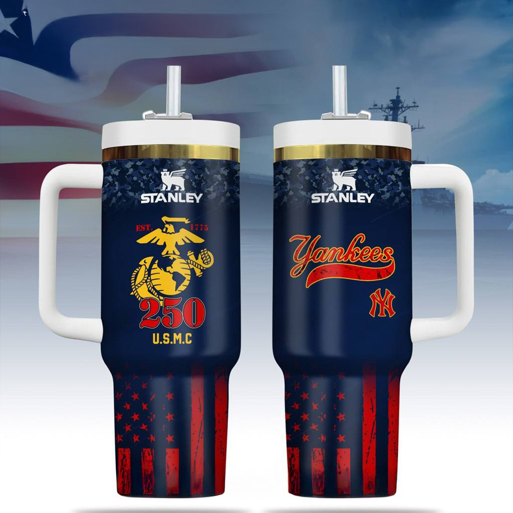 Yankees MLB x USMC 250th Birthday Tumbler Yankees Merch Baseball Lover Gift Ideas-1