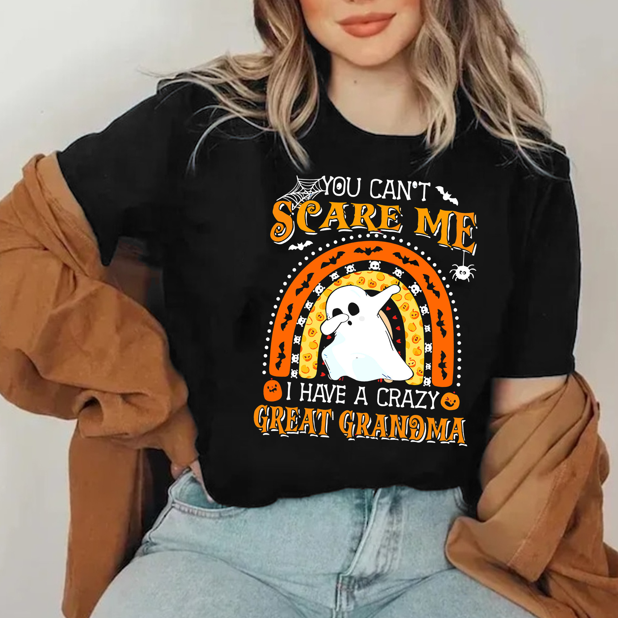 You Can't Scare Me I Have A Crazy Great Grandma Shirt Funny Ghost Halloween Gift Ideas-1