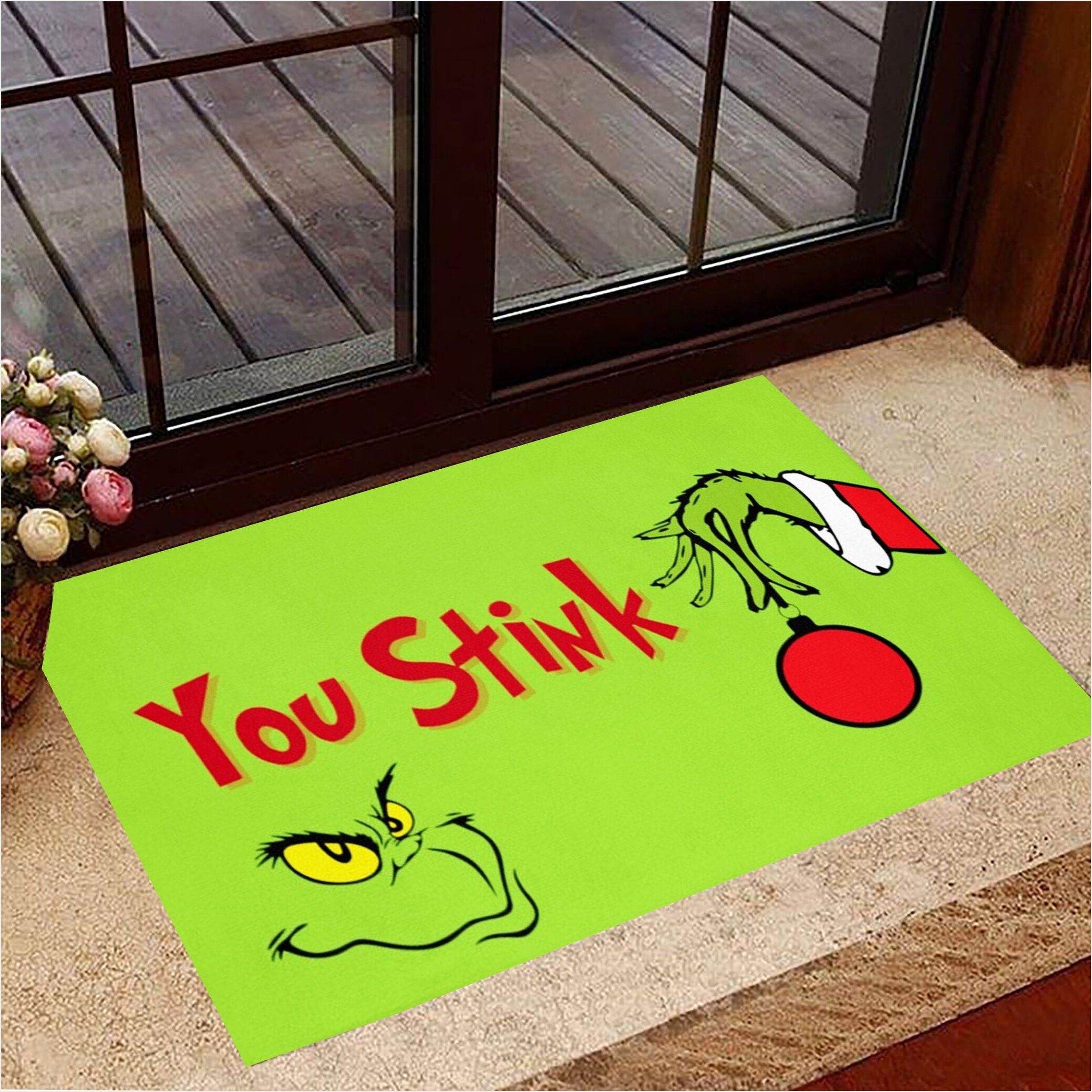 You Stink Green Hand Christmas Doormat Funny Holiday Christmas Welcome Mat Gifts For BFF-1