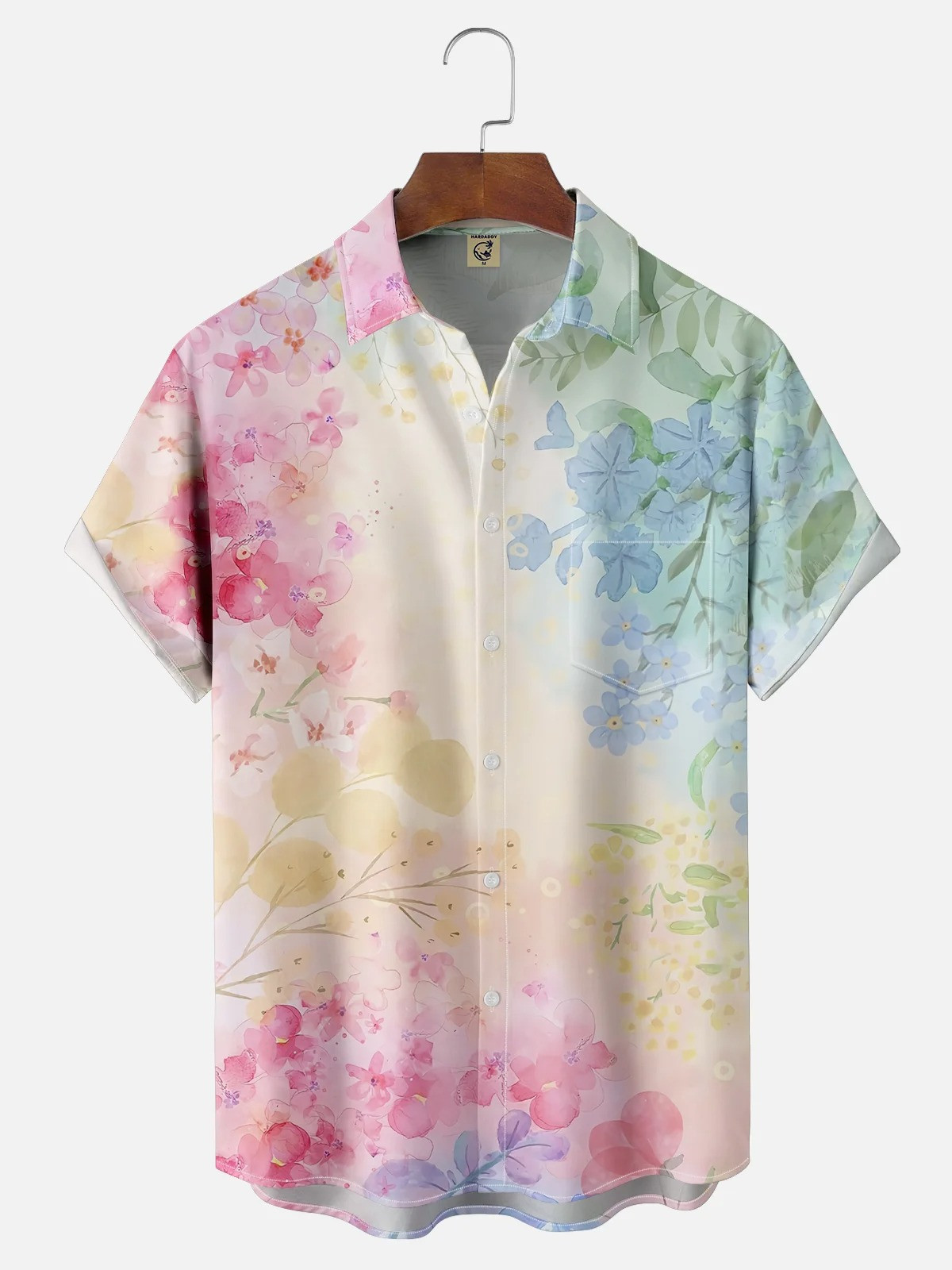 Young Fantasy Flower Art Chest Pocket Hawaiian Shirt-1