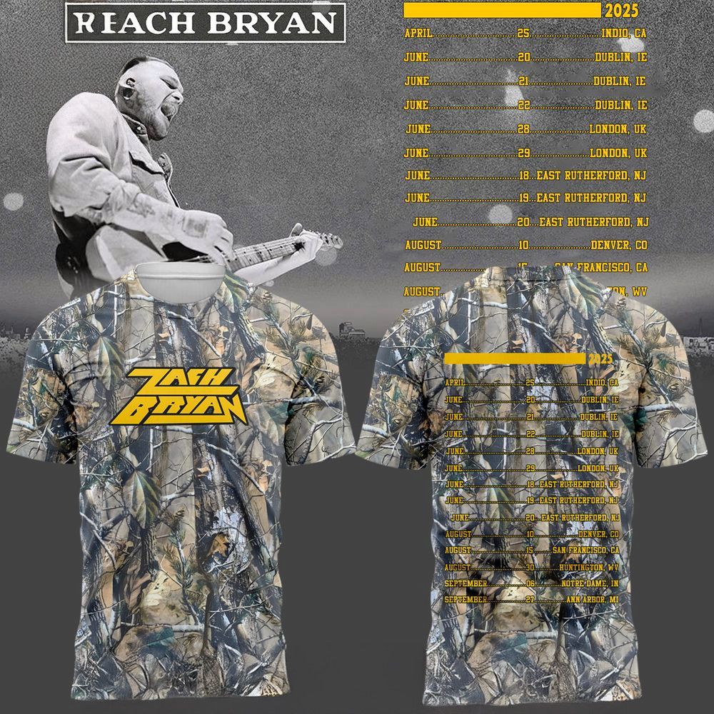 Zach Bryan Tour Schedule Show 2025 Camo T-Shirt Fan Merch Gifts For Dad-1