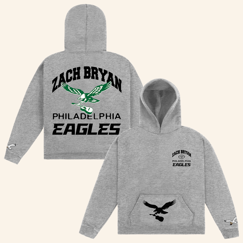 Zach Bryan x Eagles Hoodie Grey Eagles Merch Gifts For Football Fan-1